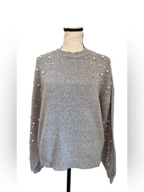 belle by belldini Pearl Embellished Gray Sweater Women’s Medium